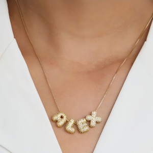 Collar <span class=keywords><strong>con</strong></span> Colgante de 26 Letras <span class=keywords><strong>con</strong></span> Diamantes, Accesorio de Joyería DIY, <span class=keywords><strong>Cadena</strong></span> <span class=keywords><strong>con</strong></span> Cuentas de Burbuja - Product Image 5