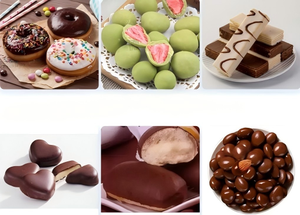 Vollautomatische Schokoladenkuchen-, <span class=keywords><strong>Snickers</strong></span>- und Erdnuss-Brittle-Beschichtungsmaschine mit Motor/Antrieb aus 304 Edelstahl für Gewerbliche Nutzung - Product Image 5