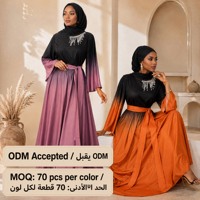 Robe modeste à manches évasées avec design dégradé de couleur et détails métalliques pour femmes musulmanes, occasions de fête et de festival, abaya en polyester ODM