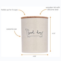 Vente en gros d'accessoires pour animaux de compagnie, pot à friandises pour chien en céramique et bois, bouteille de stockage d'aliments pour animaux de compagnie