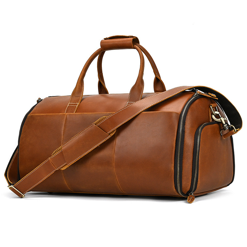 Genuine Leather Luggage Bag Suit Storage Travel Bag 20 Inch Large Capacity Men's Shoulder Crossbody Bag