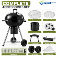 Pemanggang BBQ Arang dengan Tutup Hitam Mengkilap, Termometer, Ventilasi Udara, Penampung Abu, Roda, dan Penyangga Tripod