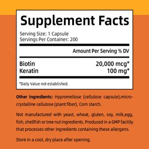 Suplemento de Biotina con Etiqueta Personalizada 20000mcg, Favorece el Crecimiento del Cabello, Cápsulas de Biotina y Queratina para Mujeres - Product Image 5