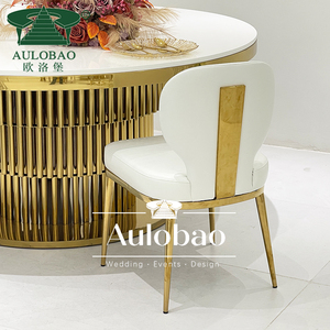 เก้าอี้ห้องอาหารหนังสีขาวขาสแตนเลสสีทองสำหรับร้านอาหาร - Product Image 4