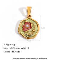 Breloques florales émaillées colorées en acier inoxydable plaqué or 18 carats avec pendentif fleur en perle, accessoires de bijoux DIY pour colliers pour femmes