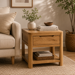 Mesita de Noche Escandinava de Madera Maciza con Cajón de Almacenamiento y Estante Inferior, Gabinete Contemporáneo para Dormitorio - Product Image 4