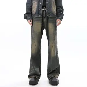 कस्टम उच्च गुणवत्ता वाले पुरुषों ढीले फिट पैंट नए डिजाइन विंटेज फ्लयर पुरुषों जींस खाली डेनिम बैगी जींस