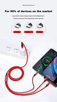 Câble de charge rapide 3-en-1 universel 1,2 m en cuivre pur tressé en nylon 3A, plaqué nickel, pour téléphones portables et banques d'alimentation