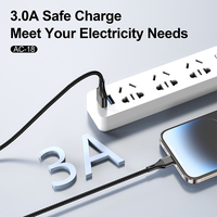 ASPOR AC-18 kabel Data nilon USB-C, 1m kepang Super cepat 3A pengisian tipe-c ke tipe-c USB3.0 untuk ponsel