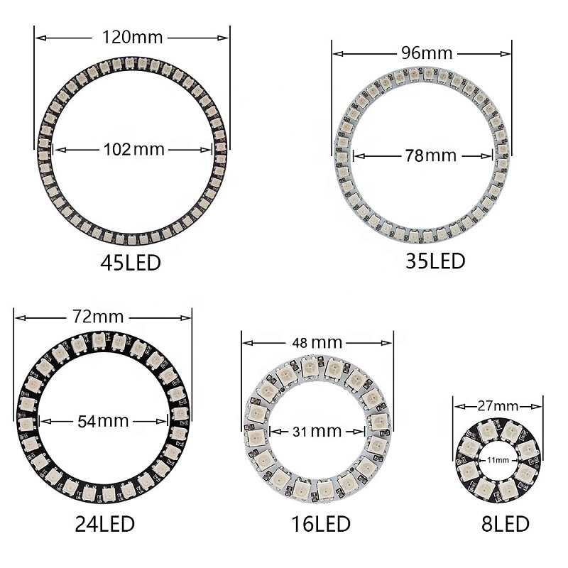 OEM RGBIC WS2812 Ring LED WS2812 8 16 24 35 45 128 LEDs Circle Pixel Light Black White PCB Board DIY 5V WS2812B LED Ring