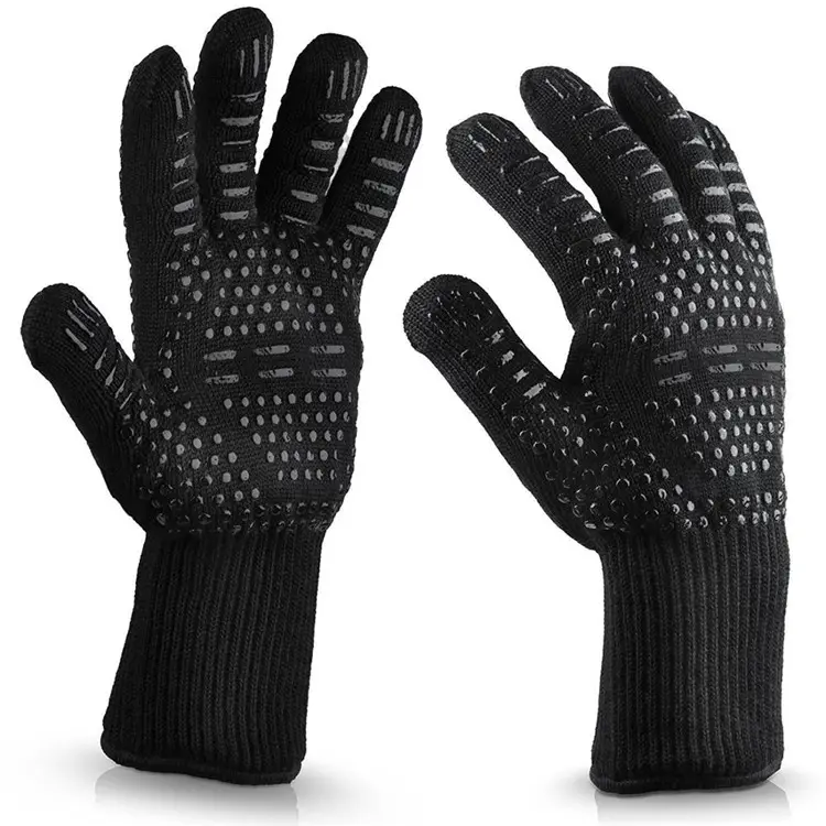 Extra long cuff outdoor 1472f aramid fabric amazon hot sale heat resistant silicone barbecue grilling gloves for kitchen