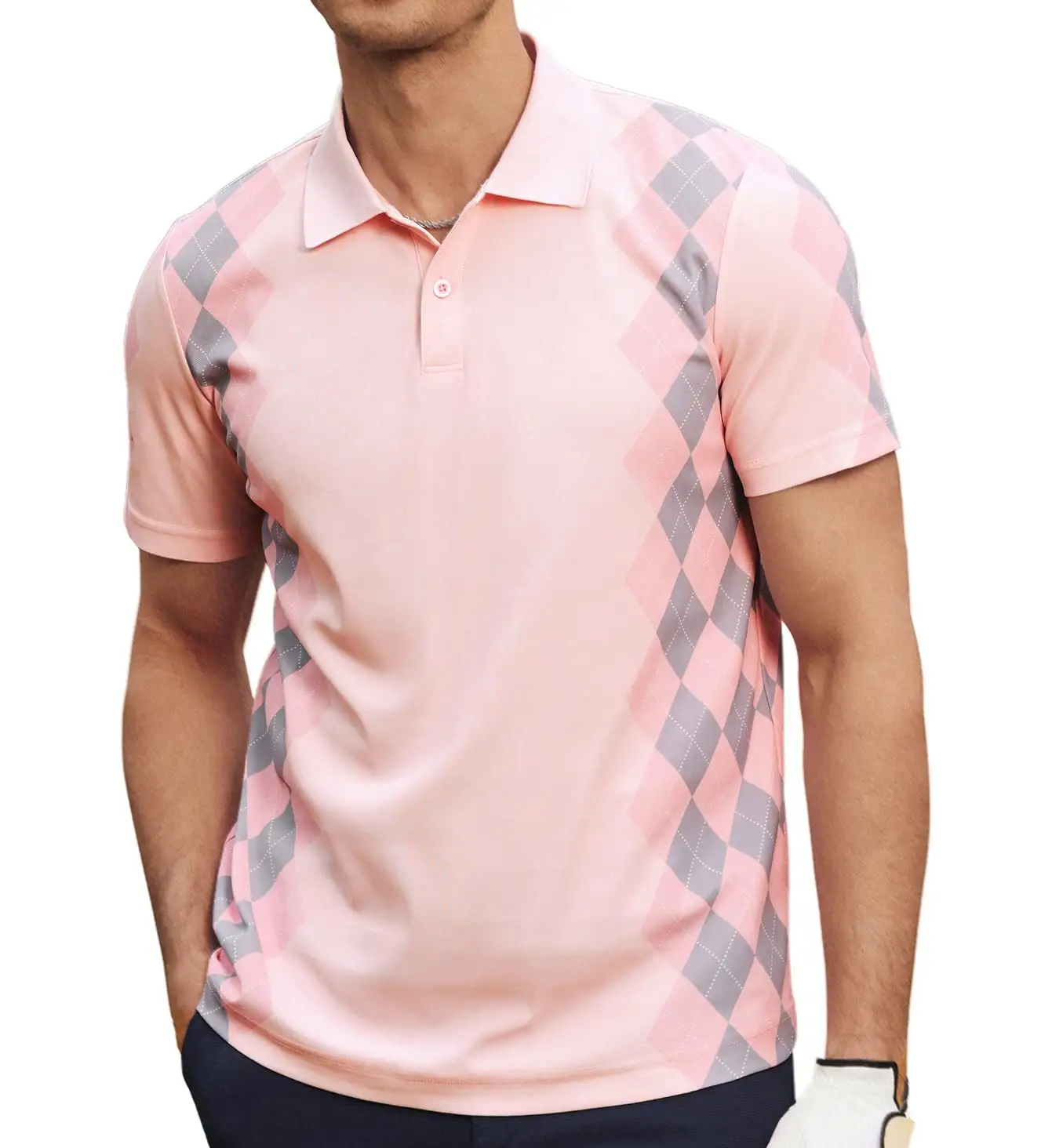 Chemise de golf Argyle pour hommes 95% polyester + 5% élasthanne évacuation de l'humidité contraste polo de golf polos de tennis pour l'été