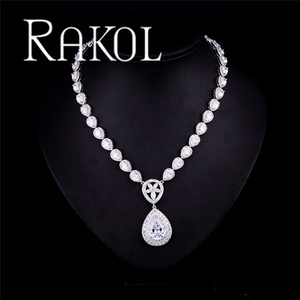 RAKOL SP113, collar y pendientes de cristal de circón en forma de lágrima grande de estilo simple, conjunto de joyería para mujer - Product Image 4