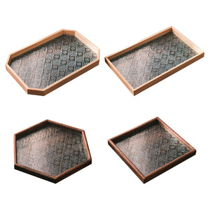 Walnut Color Wooden Square <b>Tray</b> For Tea Set Fruit Storage <b>Serving</b> Plate Decorative Living Room Use - Product Image 5