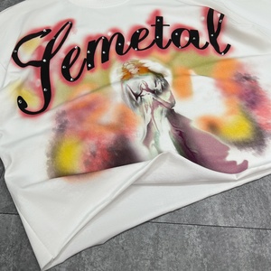 เสื้อยืดผ้าฝ้าย 100% หนานุ่ม ขอบดิบ ดีไซน์หรูหรา ตกแต่งด้วยคริสตัลสั่งทำพิเศษ พิมพ์ลายกราฟิกขนาดใหญ่ สำหรับผู้ชาย - Product Image 4