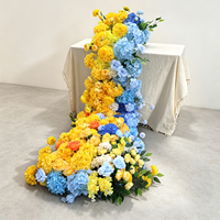 Arrangement floral en soie artificielle jaune et bleue en forme de cascade, centre de table de mariage, décoration de réception de banquet