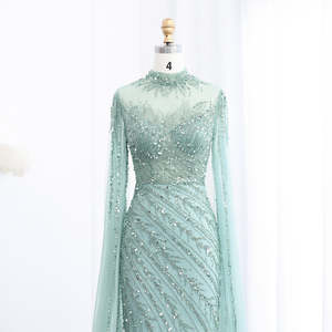 Jancember LSZ162 Abiti da Sera a Sirena Lussuosi a <span class=keywords><strong>Maniche</strong></span> <span class=keywords><strong>Lunghe</strong></span> con Paillettes, Perline e Cerniera - Product Image 3