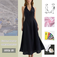 Robe longue décontractée en lin noir uni pour femme, col halter sans manches, avec fermeture éclair avant en V profond et coupe évasée, vente en gros