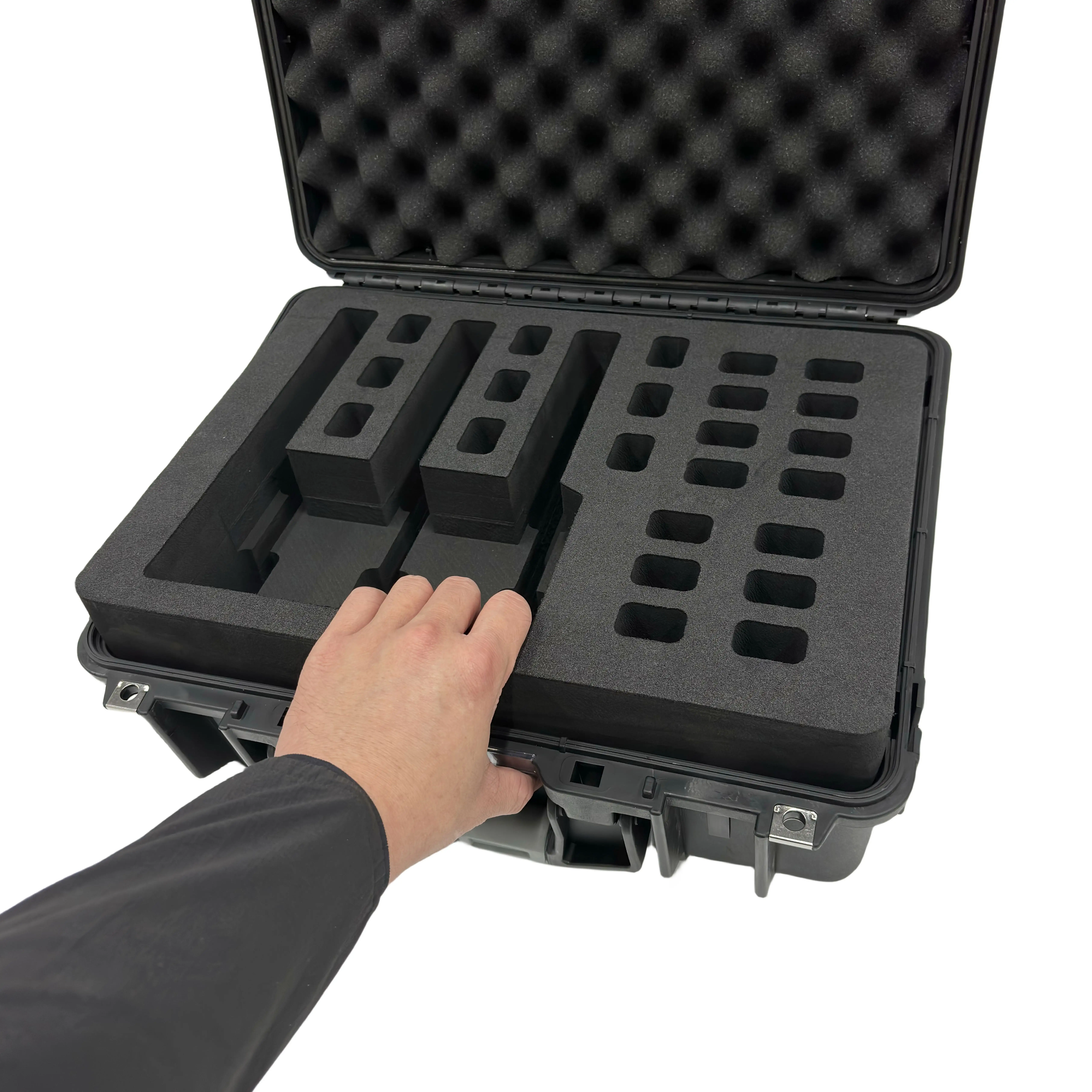 Kunden spezifisch geformte Schaumstoffe in sätze Stoß feste wasserdichte Hartplastik-Koffer pistole Safe mit OEM-Lagers chutz aus EVA-Material