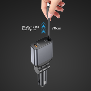 Chargeur de voiture rapide 60 W USB-C Type C 4-en-1 avec câble USB-C rétractable 60 W QC 3.0 Super Quick - Product Image 3