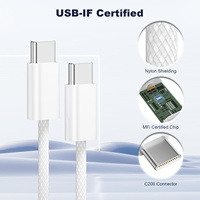 Câble de charge rapide USB-C vers USB-C tressé en nylon 60W avec support de téléphone et conducteur en cuivre pur pour iPhone 18/17