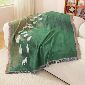 Woven Throw <b>Blanket</b> Cotton Polyester Jacquard Fringe Sofa Cover Reversible Tapestry Camp <b>Picnic</b> Rug Carpet - Product Image 2