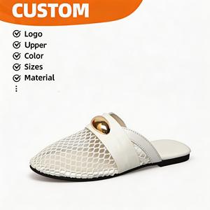 Custom Summer <strong>Women's</strong> Mesh Slides Breathable Mesh Upper Flat Slippers Gold Decor Non-slip Rubber Sole Custom Wholesale <strong>Sandals</strong> - Product Image 2