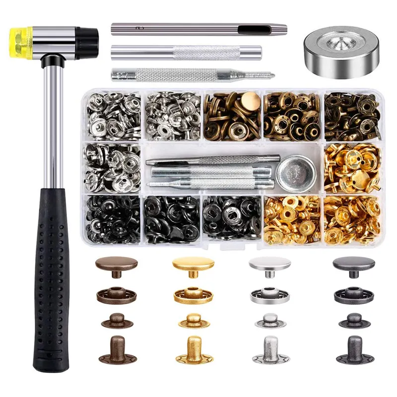 Mixed colors copper Snap Fasteners Kit for clothes 12.5mm Metal Snap Buttons Press Studs with 4 Setter Tools Leather Snaps