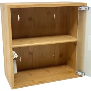 Armoire à pharmacie murale à 2 niveaux en bambou et verre avec serrure pour salle de bain ou usage domestique - Product Image 4