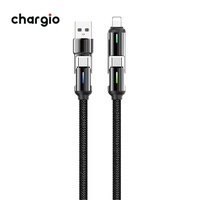 Cable de Carga Rápida PD de 60 W 4 en 1 con Luz LED, Cable de Datos Trenzado de Nailon Tipo C a Tipo C + L para iPhone 16 15 MacBook Samsung