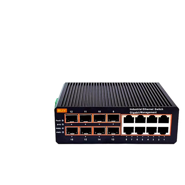 Industrial Managed Layer 2 Gigabit Ring Network Aggregation Switch 4 Ports 2 SFP Slots Fiber Copper Combo Dual Power Input DIN
