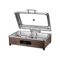 Station de jus et buffet chauffant en acier inoxydable grain de bois pour petit-déjeuner d'hôtel, version luxe légère, avec fonction de maintien au chaud en libre-service