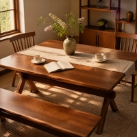 Table à manger longue de 1800 mm en chêne rouge massif à grain continu, couleur personnalisée, haute densité, pour réunions de famille