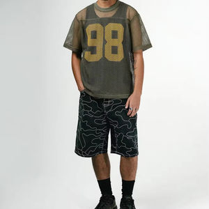 夏季裁剪超大足球运动衫t恤定制条纹设计透气300克网眼运动健身宽松合身男士 - Product Image 5