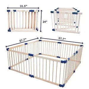 Children Baby Safety Fence Foldable Wooden Playpen
