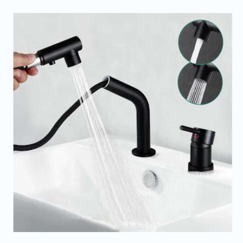 Yüksek kalite sıcak satış modern 360 dönen lüks musluk banyo Pullout havzası musluk UPC sertifikası tek kolu iki delikli