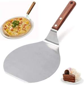 Offre Spéciale : Spatule <span class=keywords><strong>à</strong></span> <span class=keywords><strong>Pizza</strong></span> Ronde Grande en Acier Inoxydable avec Manche en Bois – Outil de Cuisson pour Pains et Pâtisseries - Product Image 1
