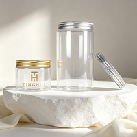 Pots cosmétiques ronds en plastique transparent de 150 ml, 250 ml, 350 ml, 400 ml, 500 ml, 1000 ml avec couvercles à vis en aluminium doré ou argenté