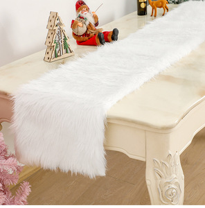 Runner da Tavola Bianco in Tessuto Effetto <span class=keywords><strong>Pelliccia</strong></span> Soffice per Decorazioni Natalizie e Festive, Copri Comò, Decorazioni per Tavolo da Pranzo e Mensole - Product Image 1