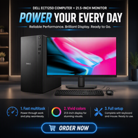 Computadora de Escritorio Dell ECT1250 Nueva, con Procesador I7-12700, 8GB/16GB de RAM DDR5, SSD+HDD NVMe y Monitor de 21.5 Pulgadas, Ideal para Oficina y Negocios