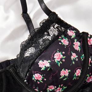 Sexy Flower Print Embroidered Lace Lingerie Set Hot Sell Suspenders Bra and Panty Set With <b>Stockings</b> - Product Image 3