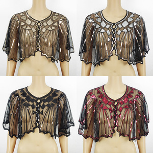 Chal <span class=keywords><strong>de</strong></span> lentejuelas <span class=keywords><strong>de</strong></span> estilo 1920s para mujer, capa envolvente <span class=keywords><strong>de</strong></span> noche con aleta brillante, cárdigan <span class=keywords><strong>de</strong></span> malla <span class=keywords><strong>de</strong></span> poliéster, Chaleco corto para verano - Product Image 2