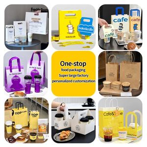 ถุงกระดาษคราฟท์สีน้ำตาลแบบใช้แล้วทิ้ง รีไซเคิลได้ ย่อยสลายได้ เป็นมิตรกับสิ่งแวดล้อม พิมพ์โลโก้ได้ตามต้องการ พร้อมหูหิ้วแบบแบน สำหรับใส่กาแฟกลับบ้าน - Product Image 2