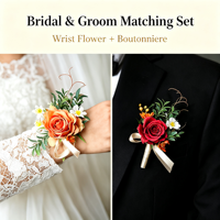 Boutonnière en satin avec rose rouge et verdure, nouée à la main, pour le marié, le témoin, le père, mariage, banquet, bal, décoration de revers de costume