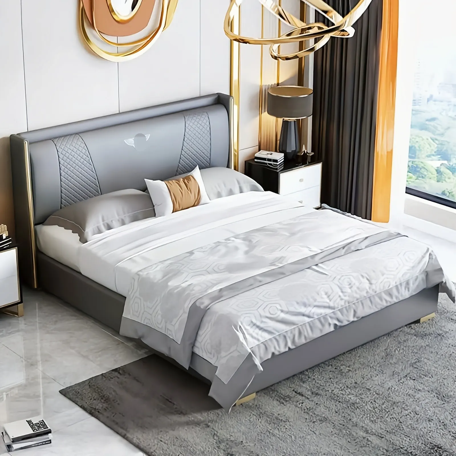 Massivholz bett Schlafzimmer möbel Modernes Design Bett Luxus Leder Lager bett