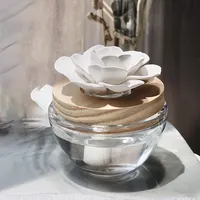 White Ceramic Flower Diffuser, Round Glass Holder