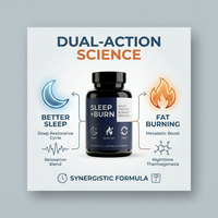 Complément alimentaire brûleur de graisse nocturne à marque privée SLEEP+BURN en capsules, certifié GMP, stimulant le métabolisme et favorisant la perte de poids