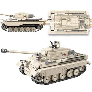 WWII Set mainan blok bangunan Tank militer Kit Model Tank MOC besar hadiah mainan konstruksi untuk penggemar militer dengan tentara