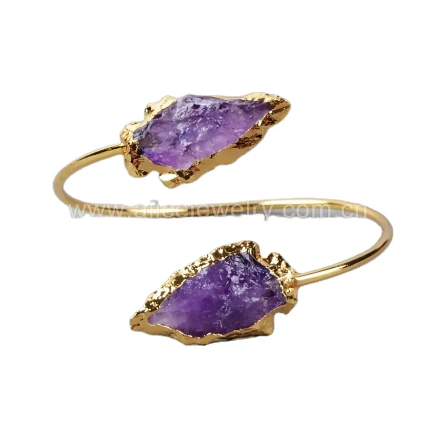 G0717 Fashion jewellery gold arrowhead amethyst quartz stone cuff bangle bracelet