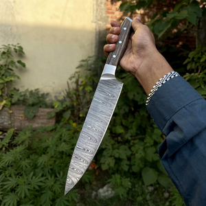 Cuchillo de Cocina de Acero de Damasco con Mango de Madera, Hoja Recta Biselada de 0.6 mm de Grosor, Calidad DIY - Product Image 1